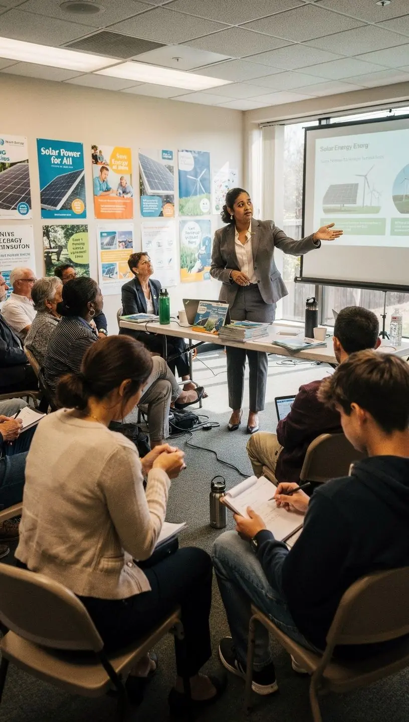 Community solar panel installation on residential rooftops